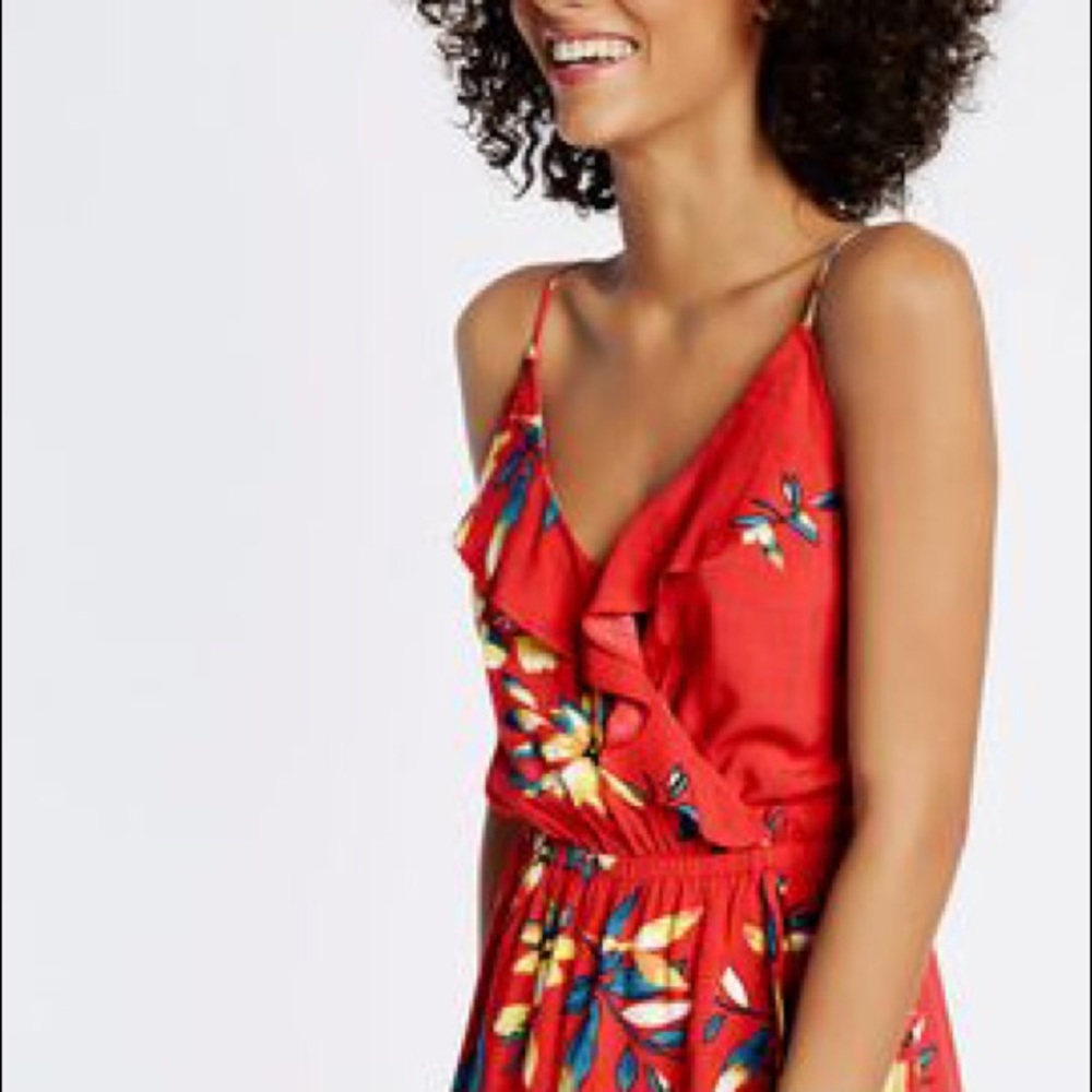 Express Floral Print Ruffle Faux Wrap Cami Dress